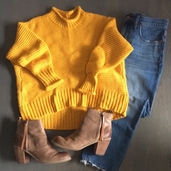 Lou & Grey Cropped Mock Neck Chunky Knit Hi-lo Hem Sweater, Small 🧡 - Picture 8 of 12